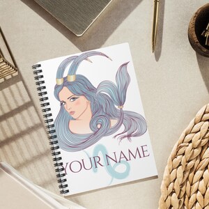 Capricorn Zodiac Journal, Personalized Ruled Line Notebook, Astrology Stationery, Custom Gift for Her, Spiral Zodiac Notebook