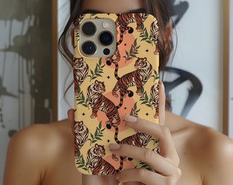 Tiger Print Phone Case, Retro Jungle Animal Phone Cover, Boho Safari iPhone Case, Bold Tiger Pattern, Cute Wild Cat Case Gift