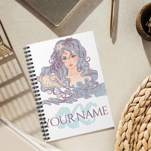 Aquarius Zodiac Journal, Personalized Ruled Line Notebook, Astrology Stationery, Custom Gift for Her, Spiral Zodiac Notebook