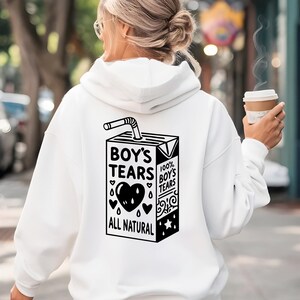 Oversized grafische hoodie, hoodie jongens tranen, grafische sweater melkpak, pittige unisex sweater met capuchon voor trendy mode, grappige hoodie