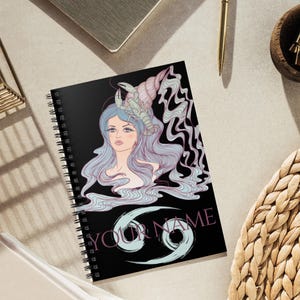 Cancer Zodiac Journal, Personalized Ruled Line Notebook, Astrology Stationery, Custom Gift for Her, Spiral Zodiac Notebook