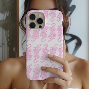 Pink Tiger Phone Case, Tough Protective iPhone Case, Retro Animal Print Case, Cute Wild Cat Case, Pink Jungle Aesthetic Gift
