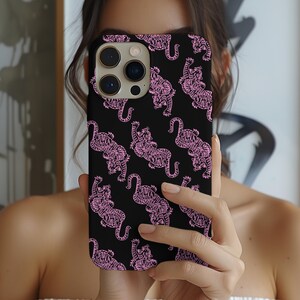 Pink Tiger Phone Case, Tough Protective iPhone Case, Retro Animal Print Case, Cute Wild Cat Case, Pink Jungle Aesthetic Gift