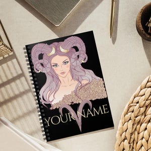 Aries Zodiac Journal, Personalized Ruled Line Notebook, Astrology Stationery, Custom Gift for Her, Spiral Zodiac Notebook