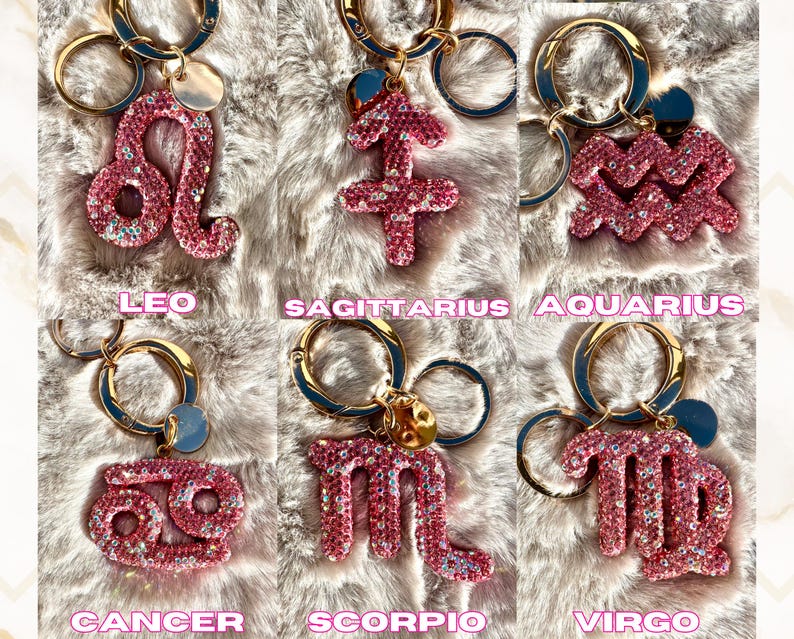 Llavero del zodiaco con burbujas, llavero del zodiaco, dije para bolso con diamantes de imitación, accesorio para el horóscopo, regalo astrológico imagen 4