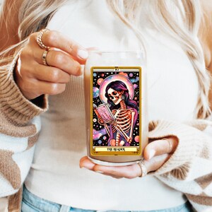 Funny Tarot Card Glass with Straw- Halloween Iced Coffee Cup, Colorful Aesthetic, Humor Drinkware, Glass Tumbler, The Reader Tarot