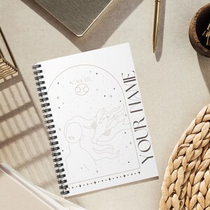 Cancer Zodiac Journal, Personalized Zodiac Spiral Notebook, Astrology Stationery, 118-Page Ruled Line Notebook, Custom Gift for Her
