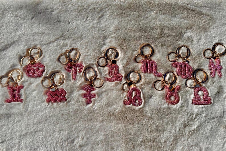 Llavero del zodiaco con burbujas, llavero del zodiaco, dije para bolso con diamantes de imitación, accesorio para el horóscopo, regalo astrológico imagen 1