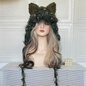 Forest hat Cat Ear hat Handmade Crochet Cat Kawaii Cosplay hat Cute winter cute hat Kawaii Cosplay hat Gift for mom Cat hat for cat