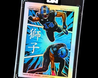 Amon-Ra St. Brown/Jahmyr Gibbs Collectible Art Trading Card - Manga Style | Detroit Lions