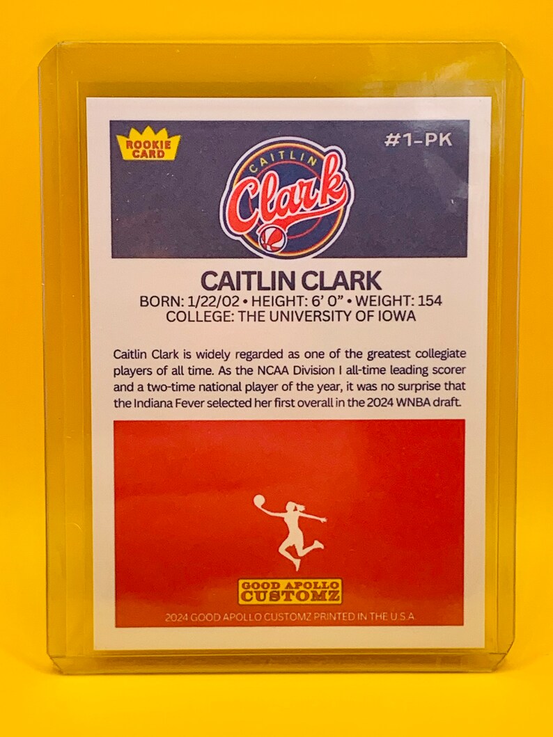 Caitlin Clark Retro Trading Card Rookie 1 Draft Pick Indiana Fever