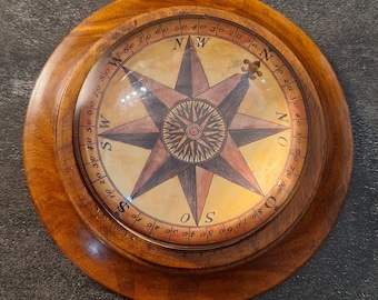 Vintage Compass Paperweight w/ Crystal Magnifying Glass