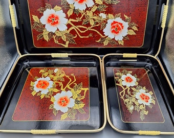 Vintage MCM Laquerware Tablett Set Kirschblüte Japan