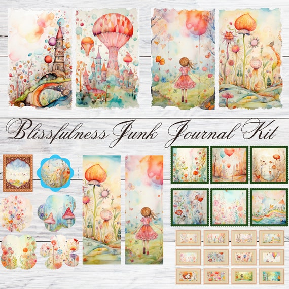 Blissfulness Junk Journal Kit Vintage Ephemera Junkjournal Kits Junkjournaling Junkjournals Idea Journall Download Printable Digital