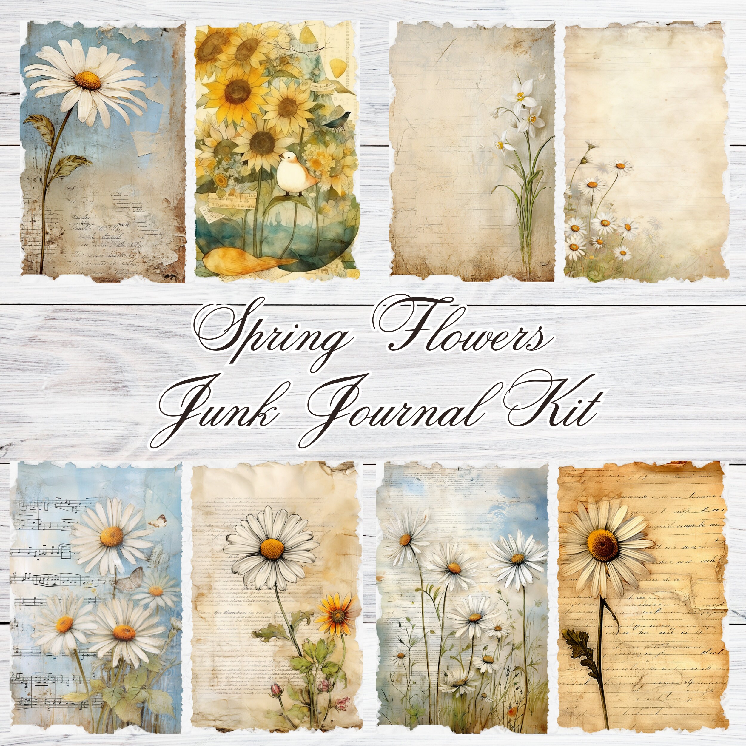 Flower Junk Journal Scrapbook Kit Vintage Printable Stickers Journaling ...
