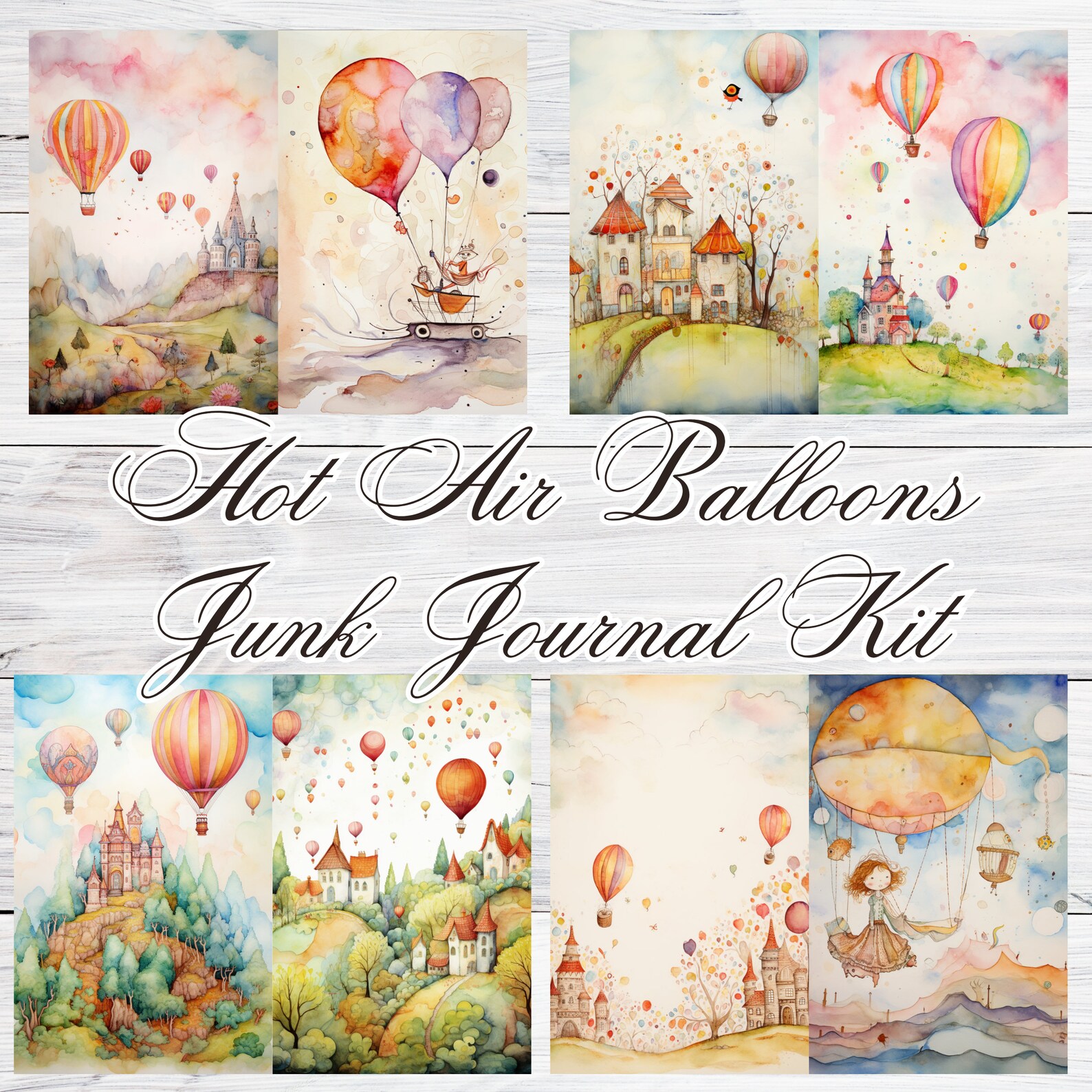Junk Journal Kit Hot Air Balloons Colorful Watercolor Scrapbook Inspiring Chronicle Logbook ...