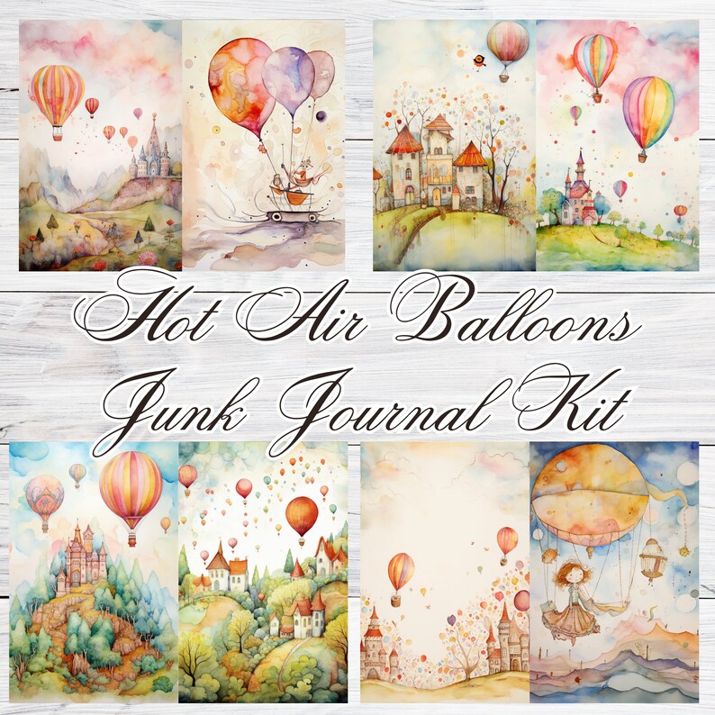 Junk Journal Kit Hot Air Balloons Colorful Watercolor Scrapbook Inspiring Chronicle Logbook ...