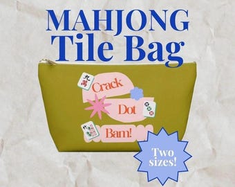 Mahjong Tile Bag Accessory Pouch with T-Bottom, Crack Dot Bam! Mahj Travel Case, Cute Gift for Women, Trendy Makeup Pouch, Party Game Gifts