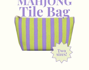 Mahjong Tile Bags | Yellow Lavender Stripes Accessory Pouch | Funky Colorful Pastel Lime Green | Gifts for Her | Cute Mah Jong Tiles Bag