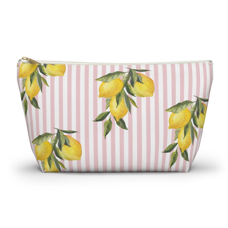 Bolsa de fichas de Mahjong, bolsa de accesorios con temática de limón, estampado de cítricos y pájaros, bolsa a juego, organizador de viaje, regalo para ella, rosa y amarillo imagen 4