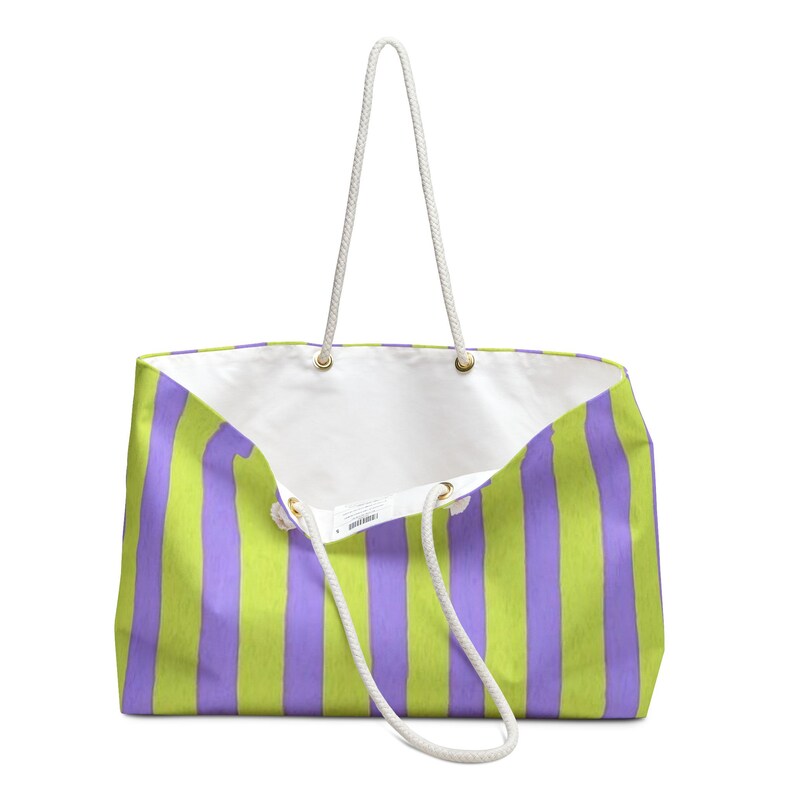 Mahjong Tiles and Racks Tote Bag | Weekender Bag | Lavender Stripes Lemon Lime Yellow | Pastel Stripes | Gifts for Her | Mah Jong Accessory image 3