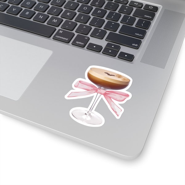 Espresso Martini Bow Sticker, Pink Ribbon, Kiss Cut Girly Preppy Laptop Computer Water bottle Notebook Phone Bachelorette Coquette Favor