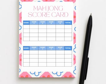 MahJong Score Card Note Pads, Game Night Supplies, Unique Gift for Mah Jong Players, Party Accessories, Colorful Scoring Pad, Hostest Gifts