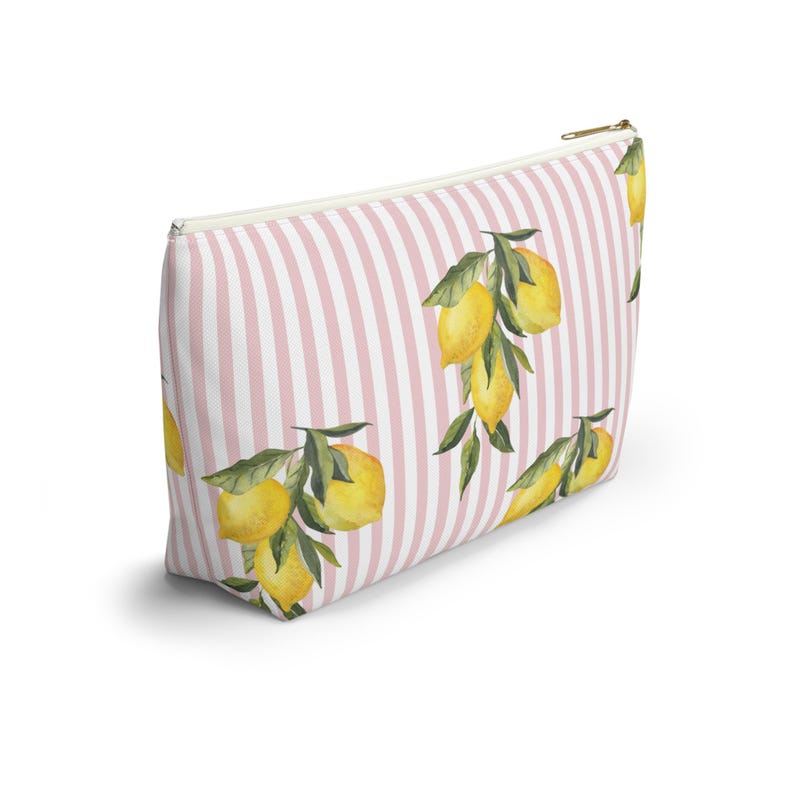 Bolsa de fichas de Mahjong, bolsa de accesorios con temática de limón, estampado de cítricos y pájaros, bolsa a juego, organizador de viaje, regalo para ella, rosa y amarillo imagen 6
