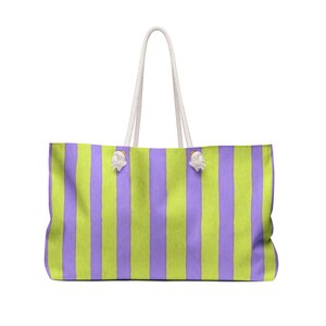 Mahjong Tiles and Racks Tote Bag | Weekender Bag | Lavender Stripes Lemon Lime Yellow | Pastel Stripes | Gifts for Her | Mah Jong Accessory image 2