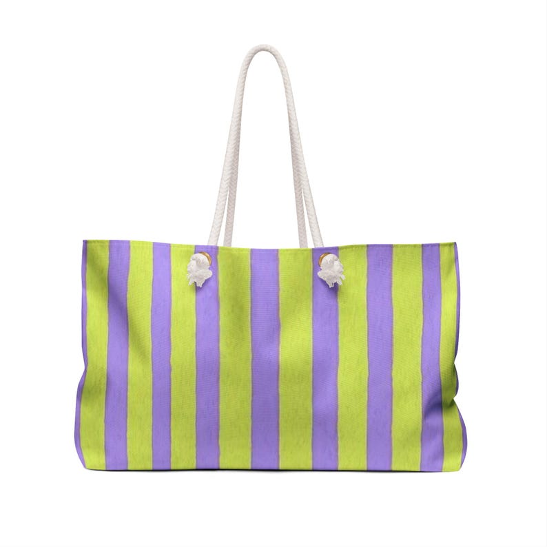 Mahjong Tiles and Racks Tote Bag | Weekender Bag | Lavender Stripes Lemon Lime Yellow | Pastel Stripes | Gifts for Her | Mah Jong Accessory image 2