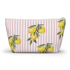 Bolsa de fichas de Mahjong, bolsa de accesorios con temática de limón, estampado de cítricos y pájaros, bolsa a juego, organizador de viaje, regalo para ella, rosa y amarillo imagen 5