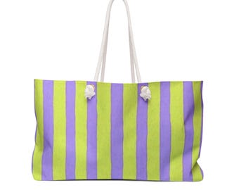 Mahjong Tiles and Racks Tote Bag | Weekender Bag | Lavender Stripes Lemon Lime Yellow | Pastel Stripes | Gifts for Her | Mah Jong Accessory