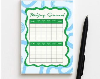 Colorful Mahjong Scorecard Note Pad, Light Blue and Green Stationery Gift, Game Night Accessories, Score Keeping, Party Favors, Host Gifts
