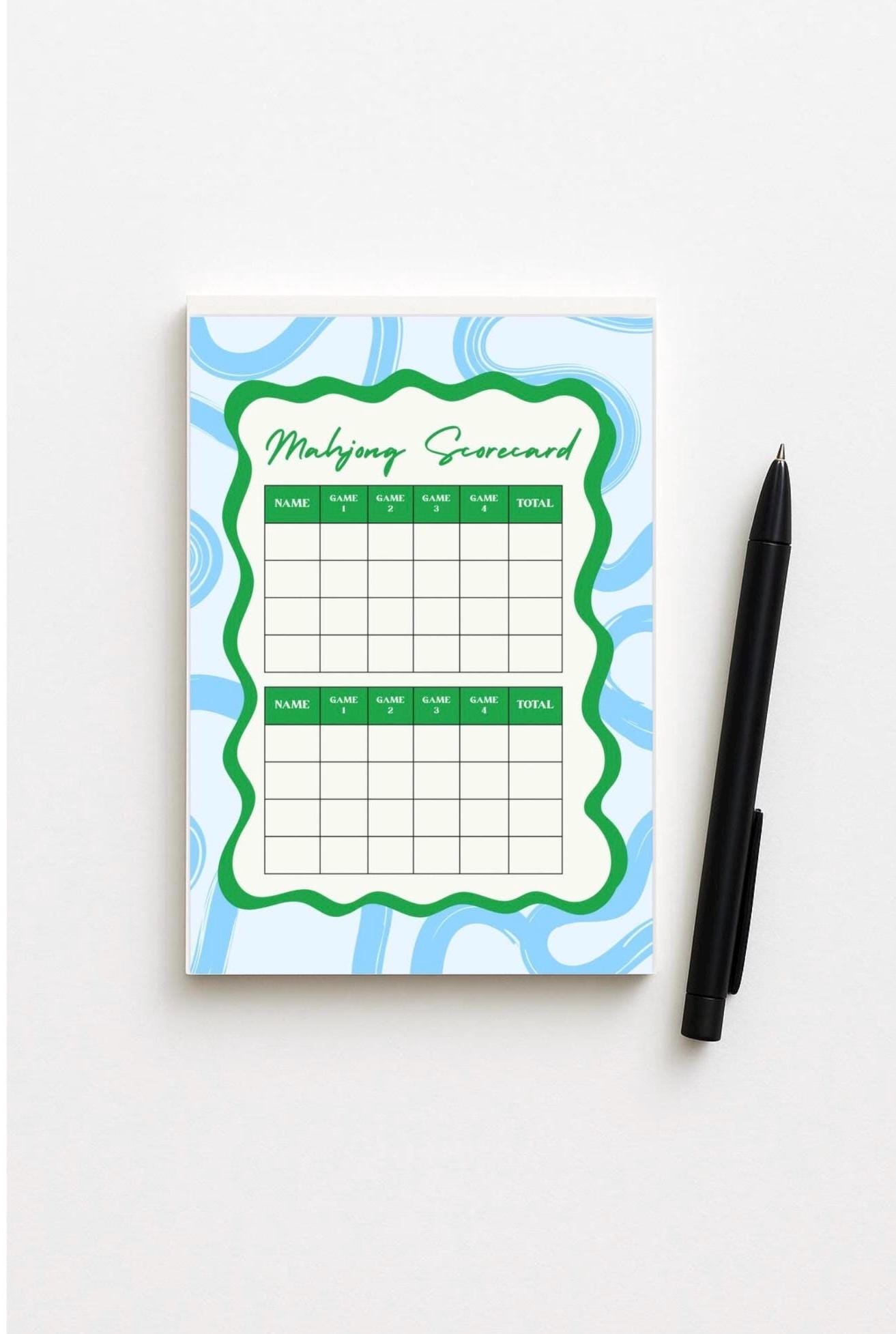 Colorful Mahjong Scorecard Note Pad, Light Blue and Green Stationery ...
