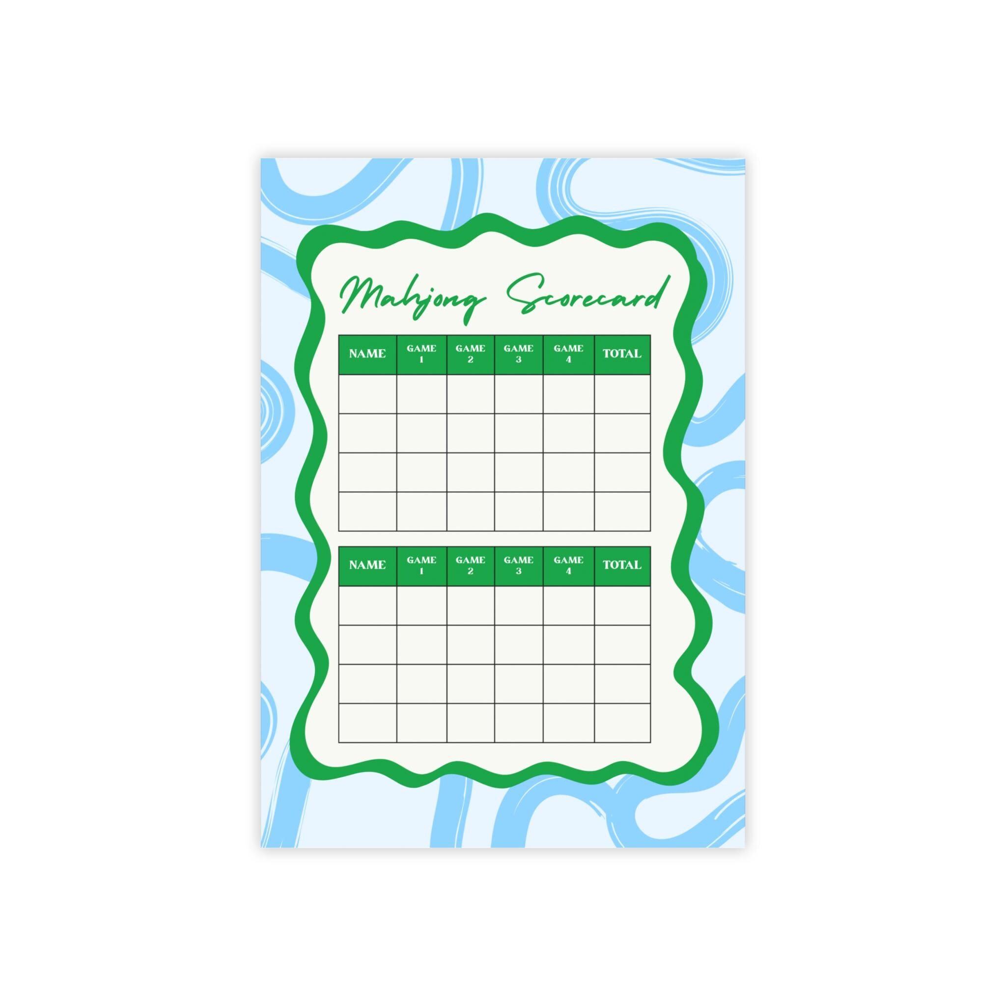 Colorful Mahjong Scorecard Note Pad, Light Blue and Green Stationery ...