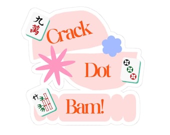 Mahjong Sticker, Crak Dot Bam!, Laptop Decor, Water bottle stickers, Party Favors, Gifts for Players, Game Night Gift for Friends, Pink Star