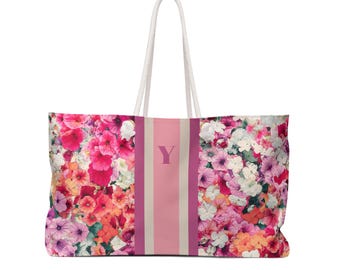 Floral Mahjong Bag, Customizable Monogram, Bachelorette Tote, Travel Tote, Overnight Bag, Beach Bag, Gym Bag, Gifts for Her, Pink Elegant