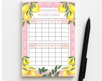 Mahjong Scorecard Citrus, Pink and Lemons Mahjong Score Keeping Sticky Notes Pad, Mahjong Gift, Mahjong Accessories, Game Night Stationery