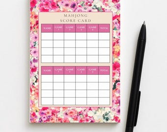 Floral Mahjong Score Pad, Flower Note Pads for Game Night, Planner, Gift for Players, Stationery, Office Supplies, Organize Your Games