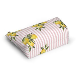 Bolsa de fichas de Mahjong, bolsa de accesorios con temática de limón, estampado de cítricos y pájaros, bolsa a juego, organizador de viaje, regalo para ella, rosa y amarillo imagen 2