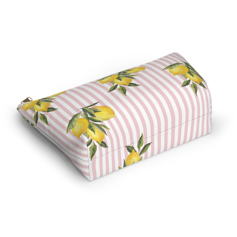 Bolsa de fichas de Mahjong, bolsa de accesorios con temática de limón, estampado de cítricos y pájaros, bolsa a juego, organizador de viaje, regalo para ella, rosa y amarillo imagen 2