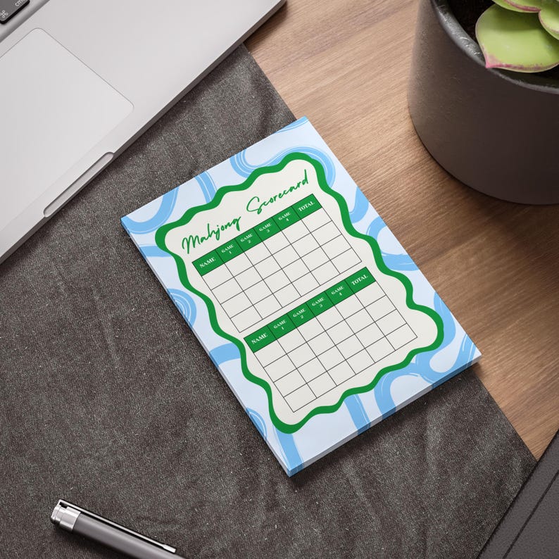 Colorful Mahjong Scorecard Note Pad, Light Blue and Green Stationery ...