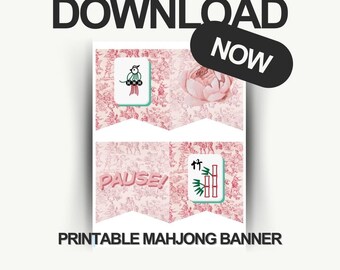 Mahjong Printable Party Decor, Pink Banner for Game Night, Mah Jong Digital Download, Girly Bunting, DIY Pendant, Crak Dot Bam Boom Tiles