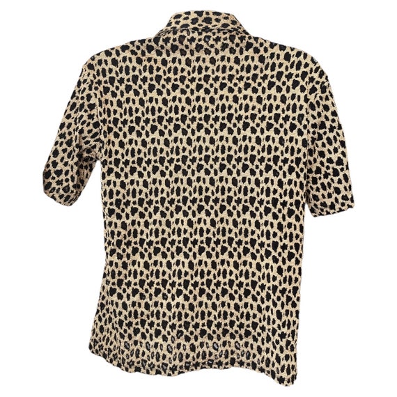 1990s Leopard Cheetah Print Sheer Mesh Button Dow… - image 4