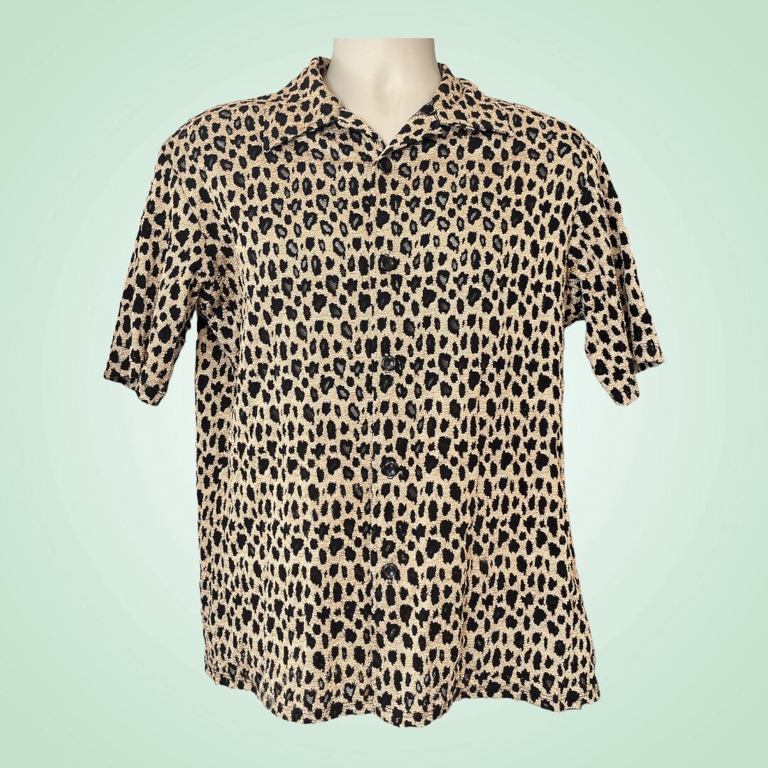 1990s Leopard Cheetah Print Sheer Mesh Button Down Vintage 1990s Leopard Cheetah Print Sheer Mesh Button Down Vintage