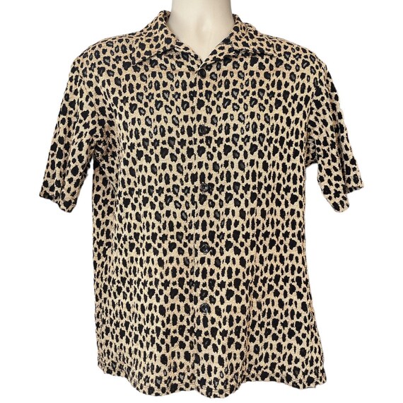 1990s Leopard Cheetah Print Sheer Mesh Button Dow… - image 3