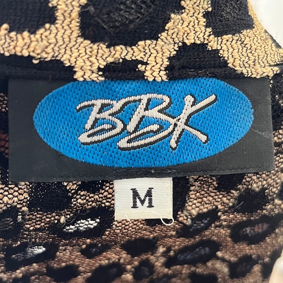 1990s Leopard Cheetah Print Sheer Mesh Button Dow… - image 6