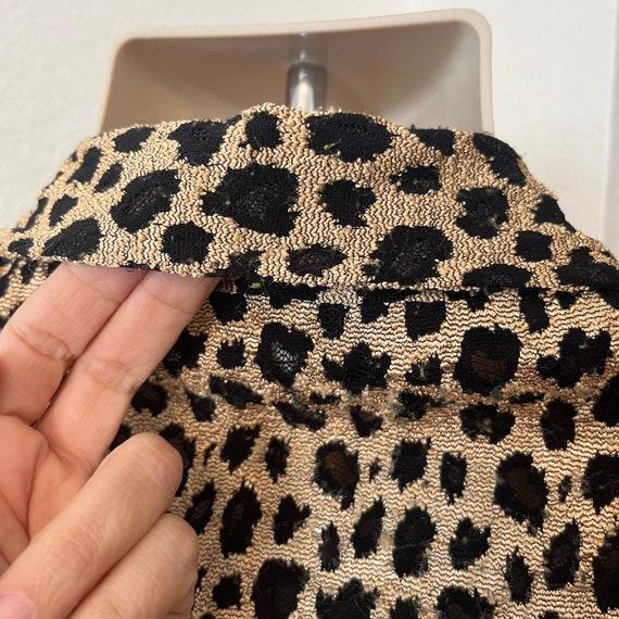 1990s Leopard Cheetah Print Sheer Mesh Button Dow… - image 7