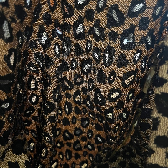 1990s Leopard Cheetah Print Sheer Mesh Button Dow… - image 8