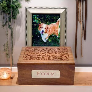 Carved Rosewood Pet Urn: Natural Keepsake Box for Ashes